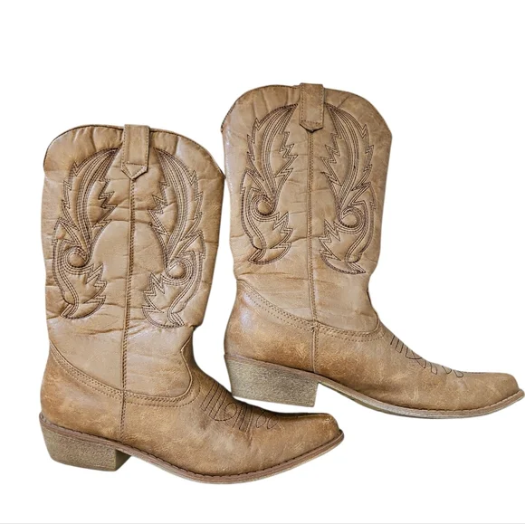 Tan Embroidered Western Boots Coconuts By Matisse Brown Size 9 - Picture 2 of 4